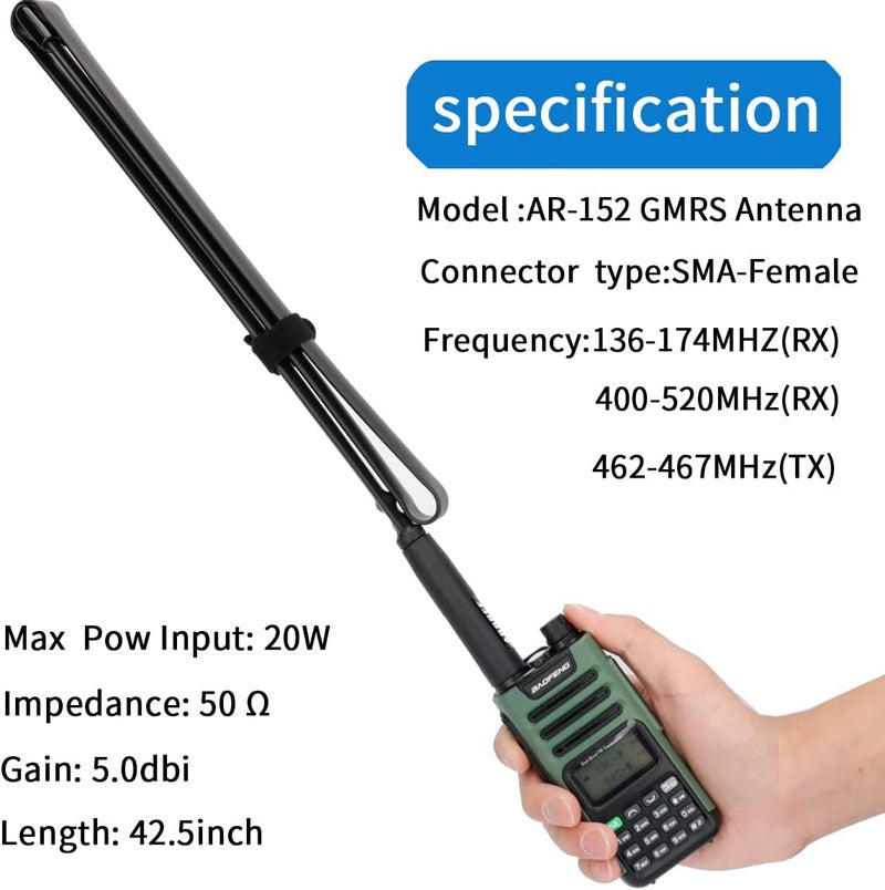 ABBREE GMRS Radio Antenna 42.5-inch (462-467MHz) SMA Female CS Tactical Antenna for Baofeng UV-5R AR-152 UV-82 BF-888S and GM-15 Pro GMRS GM-5RH TD-H3 Radio Antennas - Image 3
